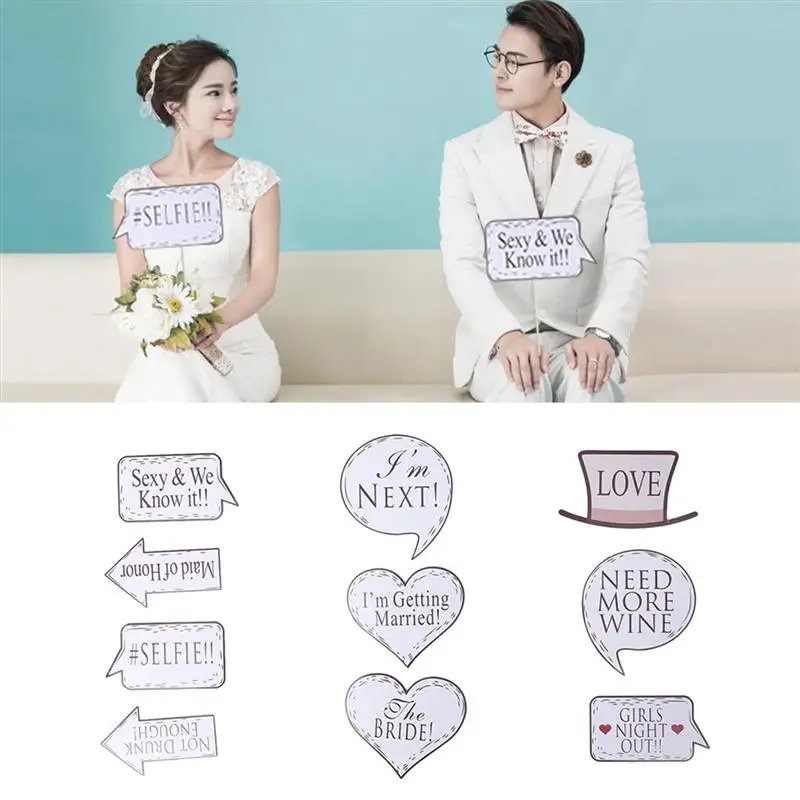 

10pcs Wedding Photo Booth Props Kit Valentines Day Decorative Bridal Shower Photo Prop Wedding Supplies