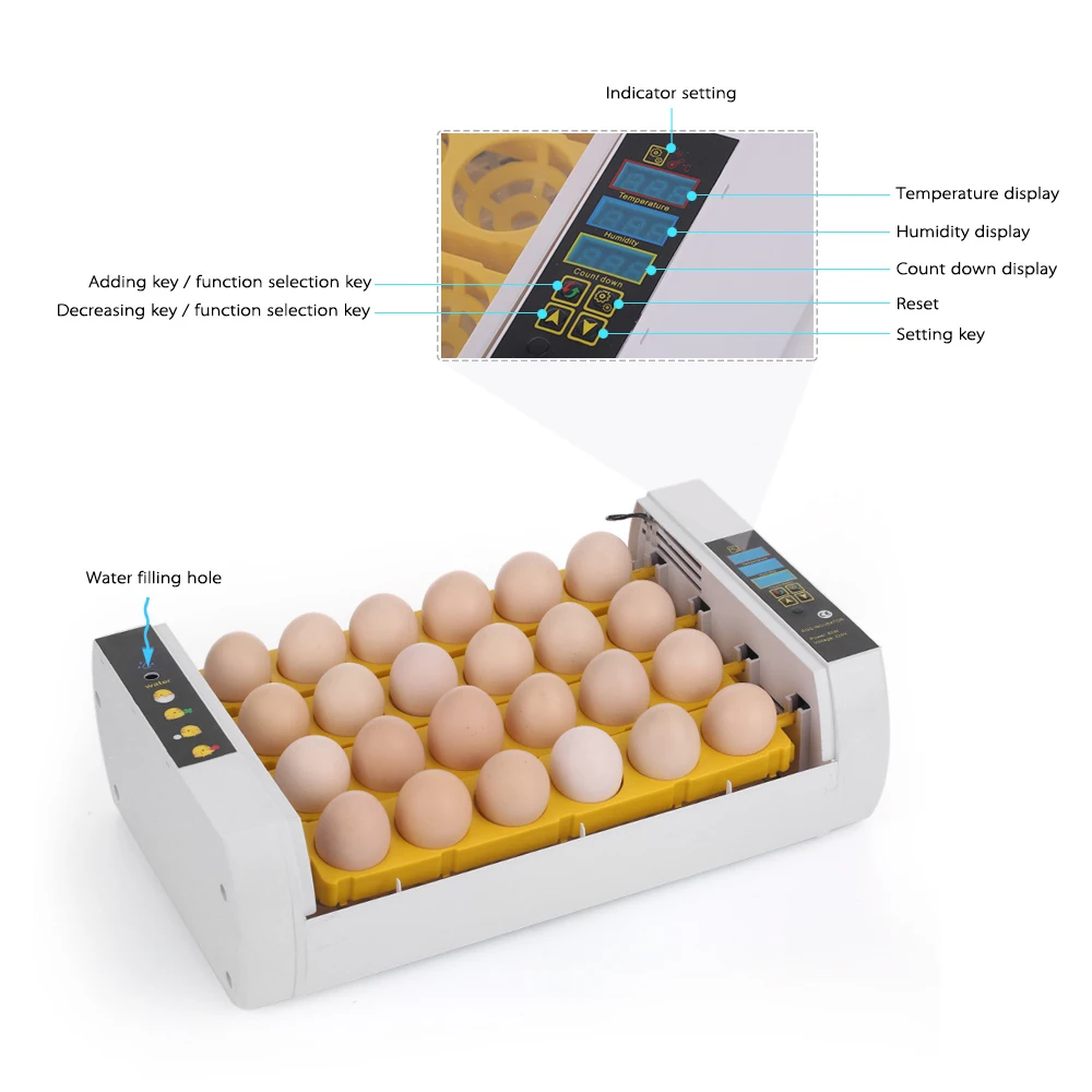 24-Eggs Intelligent Automatic Egg Incubator Temperature Control Hatcher for Hatching Chicken Duck Bird Quail Poultry 24-Eggs Intelligent Automatic Egg Incubator Temperature Control Hatcher for Hatching Chicken Duck Bird Quail Poultry