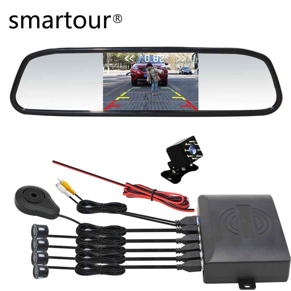 

Smartour car 3in1 4 Parking Sensors Reverse Rear View camera Assist Backup Radar Alarm Monitor System Radar Detector