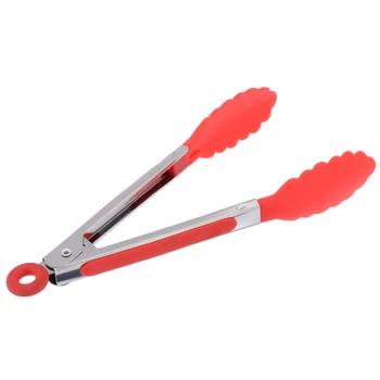 

1pc Silicone Serving BBQ Tongs Salad Food Buffet Clip Steel Handle Kitchen Tool Random Color