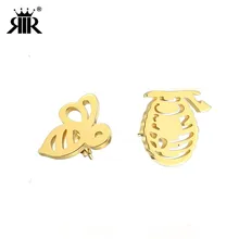 RIR Нержавеющая сталь Золото пчелиный мед мёд гребень шпильки серьги ювелирные изделия милые насекомых уха украшения для девочек Подарки