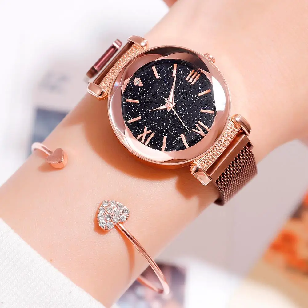 

Milan Steel Belt Fastion Women Quartz Watch Brand Ladies Starry Sky Slock Roman Numerals Scale