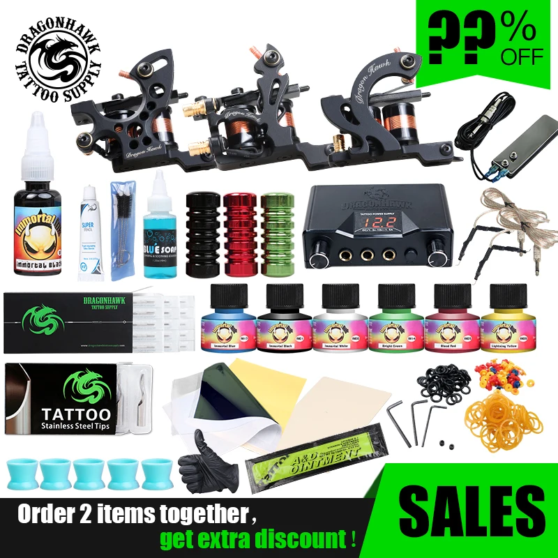 Professional Tattoo Kits Top Artist Complete Set 3 Tattoo Machine Gun