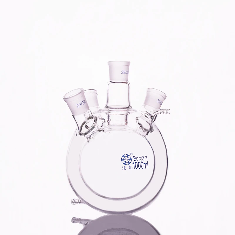 

Double-deck spherical four oblique necks round bottom flask,Capacity 1000ml,Joint 29/32,Mezzanine jacketed reactor bottle