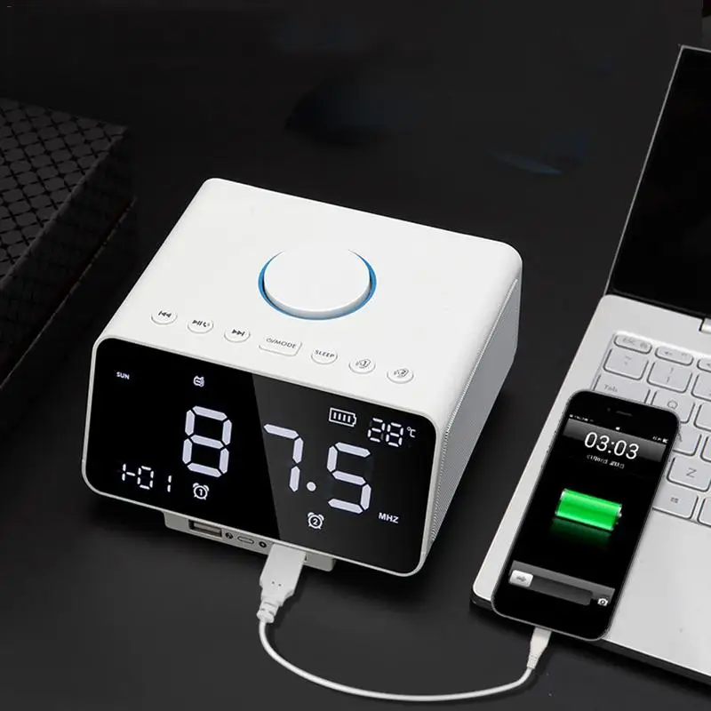 

Big Screen Multi-function Desktop Alarm Clock LED Alarm Clock FM Radio,With Wireless Bluetooth Speaker Player Music Alarm Clock