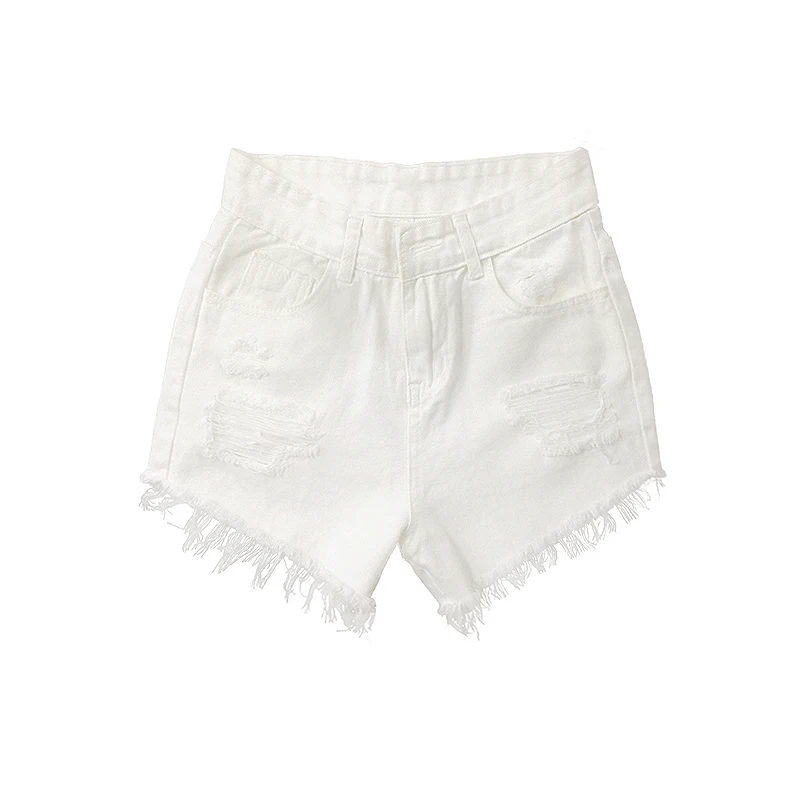 

Summer Women Ripped Hole Shorts Jeans Fashion High Waist Elasticity Feminine Denim Shorts Solid White Lady Shorts