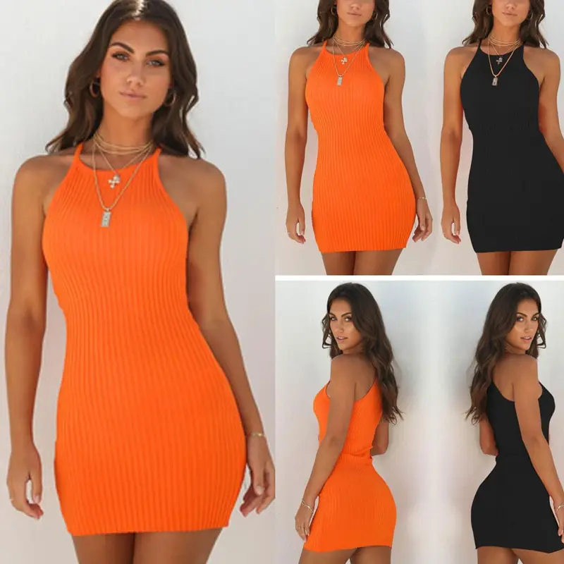 2018 Newly Summer Party Fashion Sexy Women Dress 2 Style Sleeveless O-Neck Solid Skinny High Waist Mini Dress Sundress 2018 Newly Summer Party Fashion Sexy Women Dress 2 Style Sleeveless O-Neck Solid Skinny High Waist Mini Dress Sundress