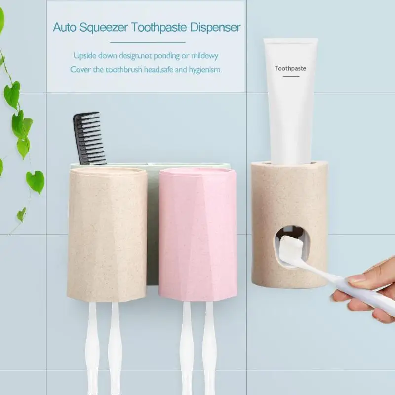 6Pcs Toothbrush Rack Toothpaste Dispenser Hands Free Auto Toothpaste Dispenser Squeeze Out Wall Mount Bathroom Accessories