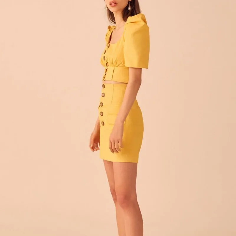 Женский винтажный костюм TWOTWINSTYLE однотонный короткий топ с квадратным воротником