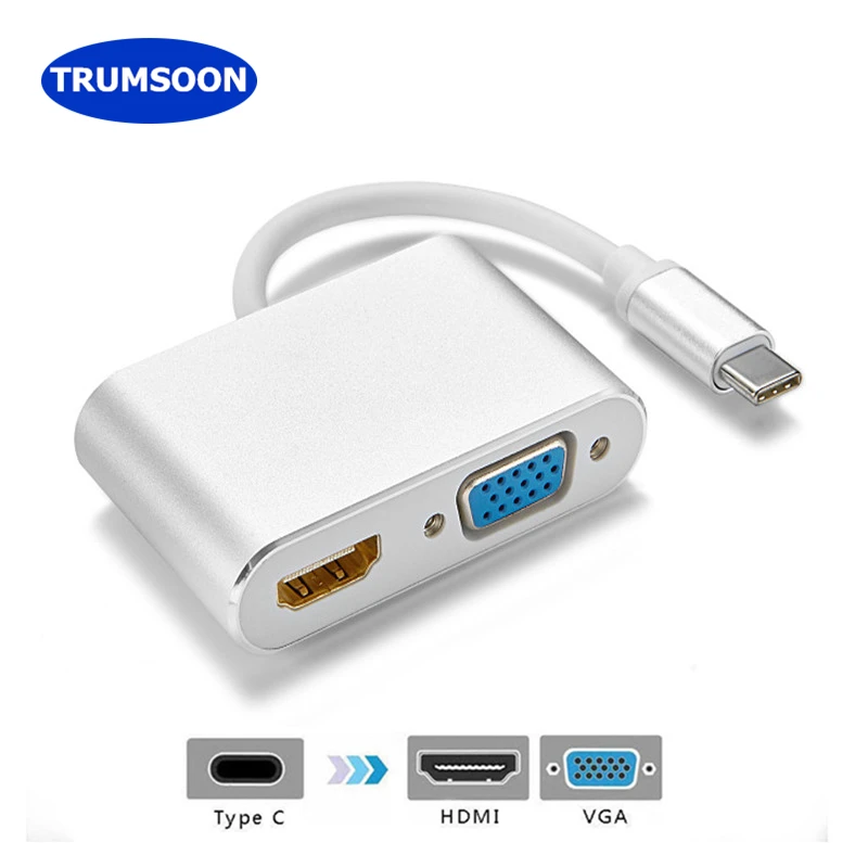 

Trumsoon Type-C to HDMI 4K Adapter USB3.1 Type C to VGA HDMI Converter for MacBook TV Projector Galaxy S8 Huawei P20