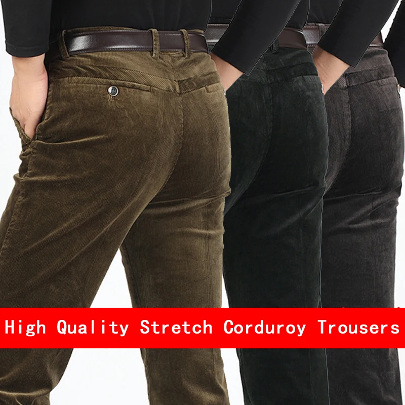 Preise Herbst Winter Cord Hosen Männer Business Casual Hosen Lose Elastische Gerade Fit Hosen Männlichen Cord Rot Hose Plus Größe 42