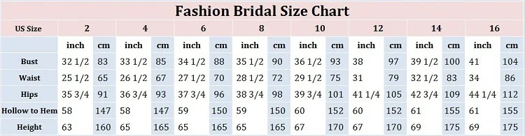 Fashion bridal size chart 2.
