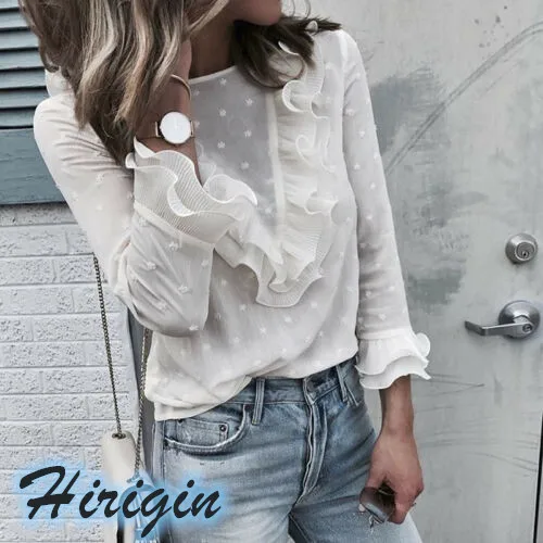 

Summer Women Clothes 2019 New Summer Women's Ruffle Frill Casual Tops Long Sleeve Loose Fashion Lace T-Shirts