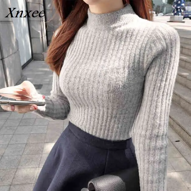 

Xnxee winter 2018 turtlenecks women's pullover korean sweater female top women round neck sweaters Pullover turtleneck Xnxee
