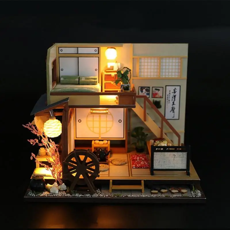 

Kid DIY Assembly Doll House Children Wooden Miniature Dollhouse Model Child Handmade Building Wood Hut Japan Style Birthday Gift