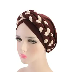 Богемия Стиль Для женщин тюрбан шляпа мода косу узел леди шарф-снуд на голову, хиджаб мусульманских внутренний хиджаб для Для женщин