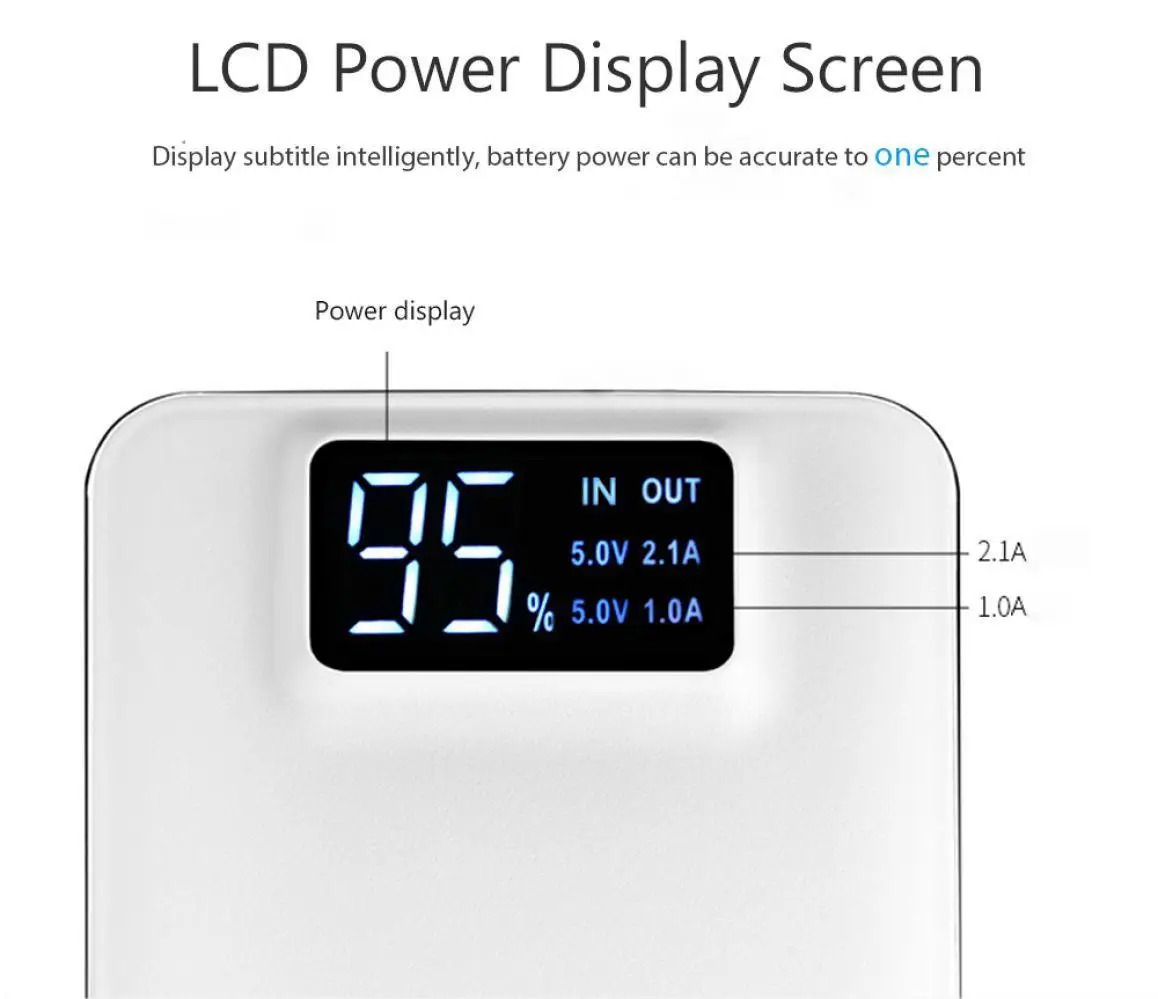 Fashion 20000mah Battery Charger External Battery Quick Charge Dual USB LCD Power Bank Portable Phone Charger For Xiaomi iPhone