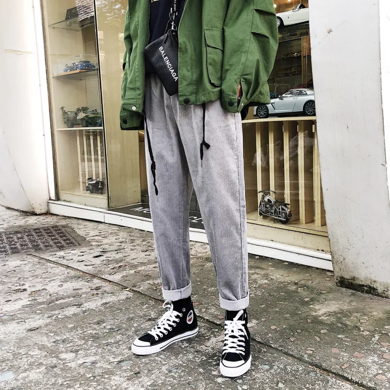 Fashion Men's Autumn And Winter New Corduroy Casual Pants M-XXL Temperament Loose Solid Color Youth Personality Large Size Wild