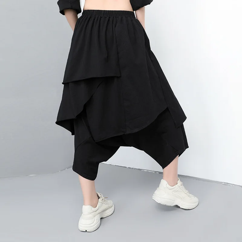 CHICEVER весенние черные женские поддельные две части брюки с эластичной талией свободного размера плюс по щиколотку женские брюки Мода Новинка