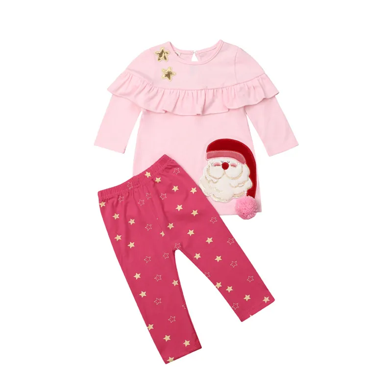 

Girls Christmas Outfits Princess Children Kids Clothes Set Cotton Autumn Long Sleeve Pink Tops T shirt Dress Pants 2pcs 0-5T