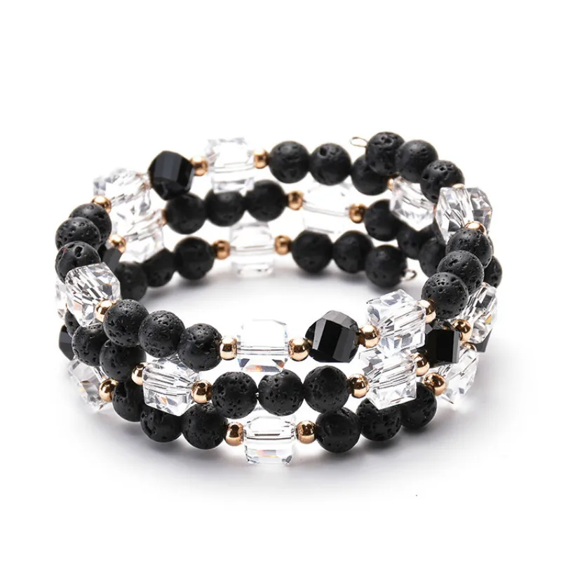 

Lava Rock Stone Crystal Beads Multi Circle Winding Bracelet Women Men Multi Layer Essential Oil Bracelet Fashion Accessories