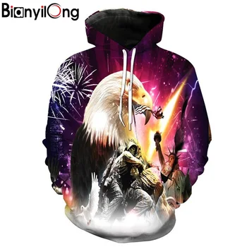 

BIANYILONG 2019 new Hoodies man Eagle printed Soldier Print Fashion Hooded Sweatshirt Women Men Women Casual Hoodies tops