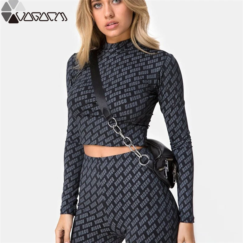 

Cool Fashion Women Yoga Sport Two Piece Wear High Waist Letters Printing Middle Collar Full Sleeve Mujer Fitness Gym Clothing