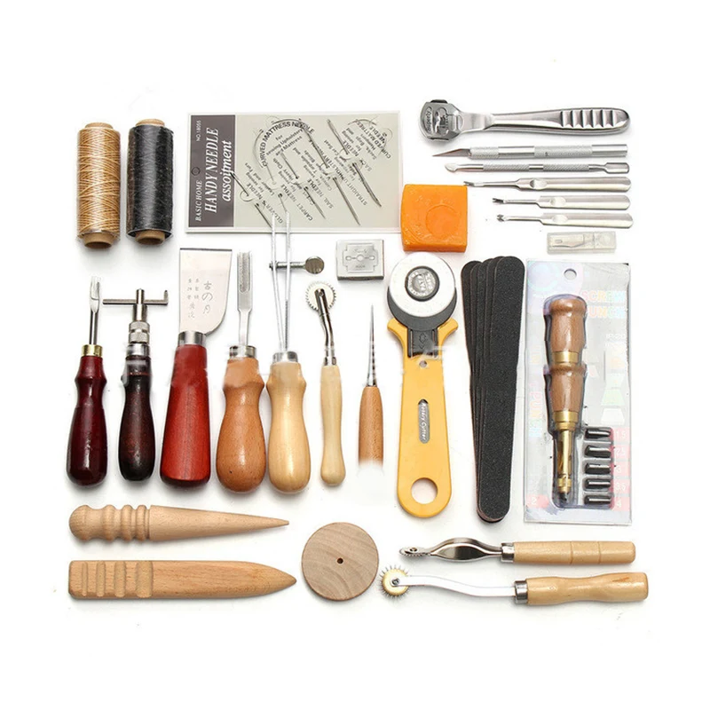 

37 pcs/set Leather Craft Tools Kit Stitching Carving Working Sewing Saddle Groover Leather Processing Tool Set Sewing Supplies