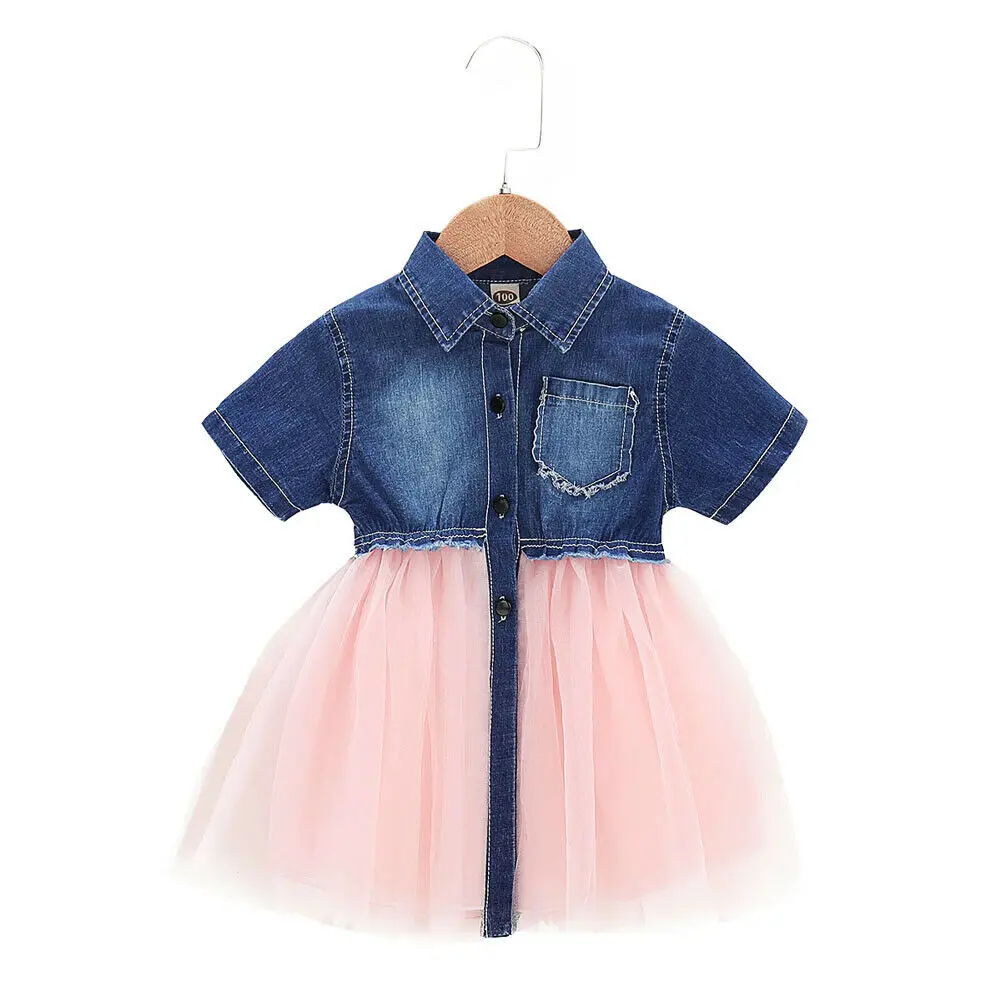 

toddler baby girl denim tutu tulle dress Toddler Baby Girl Summer Short Sleeve Denim Tulle Party Dress denim Clothes