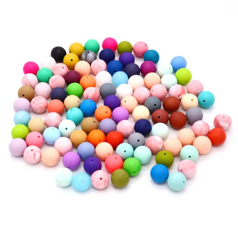 50Pcs Round Silicone Teething Beads 15Mm Baby Teether Bead Food