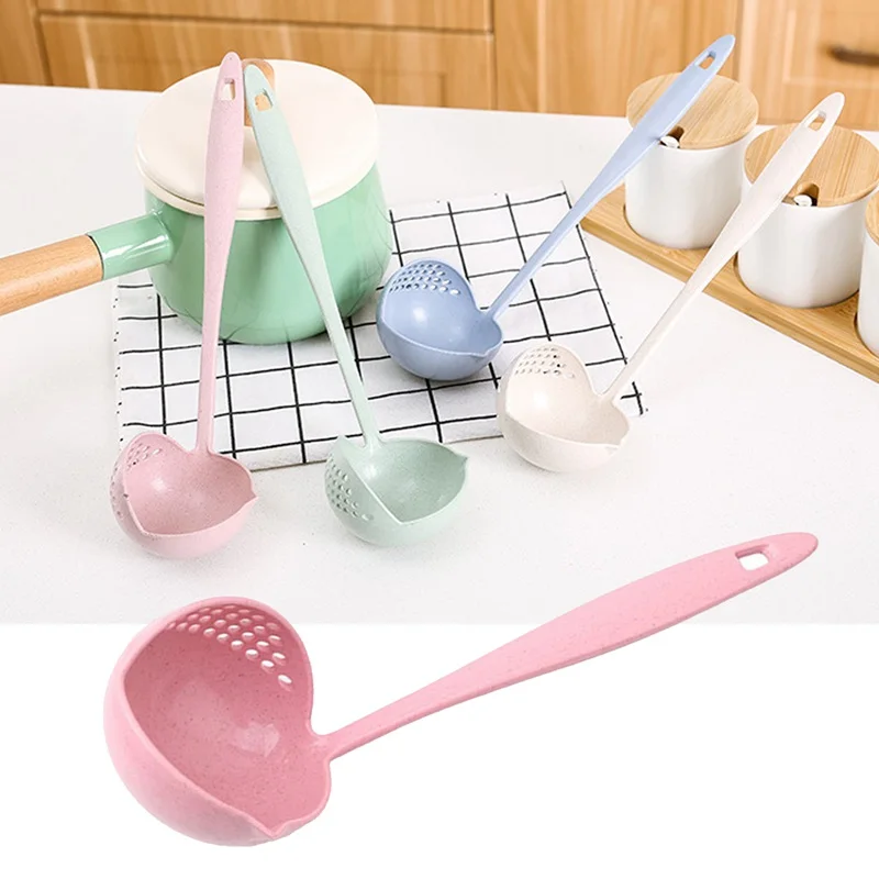 2 in 1 Soup Spoon Long Handle Tableware Dinnerware Cooking Kitchen Supplies Tool