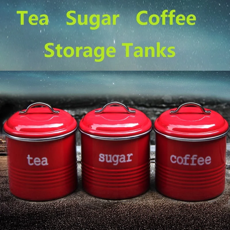 

Storage Tank Steel Kitchen Utensils Multifunction Tea Coffee Sugar Househould Moisture-proof Cover Red Sealing Quality Beautiful