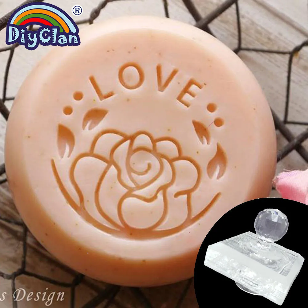 

Cute LOVE Rose Handmade Soap Making Stamp Flower Pattern Clear Diy Natural Organic Soap Making Chapter Acrylic Soap Seal Custom