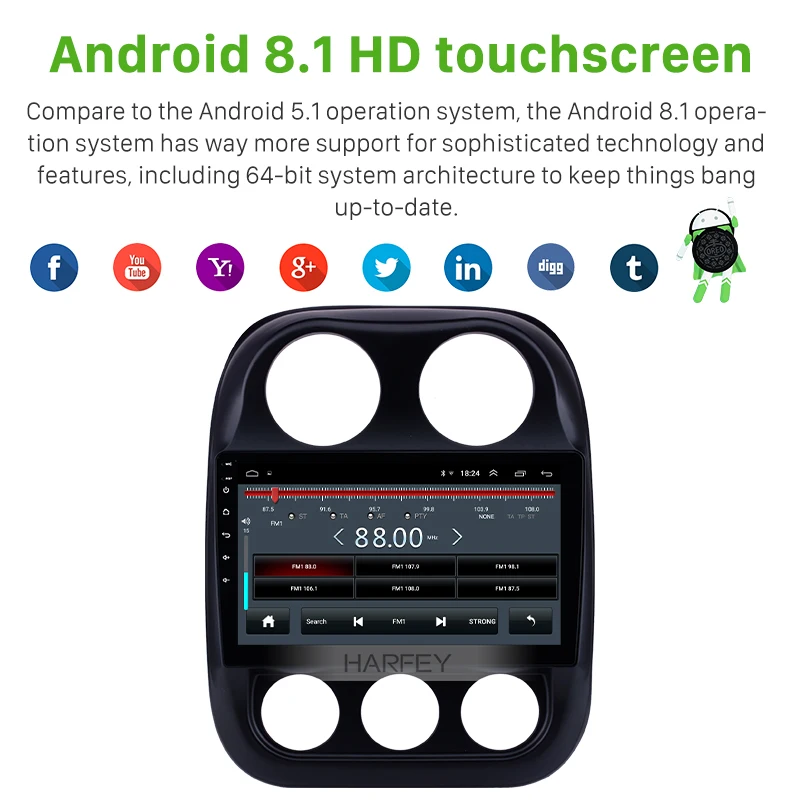 Perfect Harfey Android 8.1 GPS Navigation 10.1" HD Car Radio for Jeep Compass 2010-2016 Bluetooth Mirror Link WIFI USB head unit 2 din 2