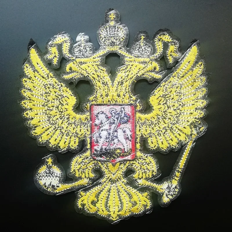 Изысканный национальный российский эмблема Флаг Патчи железные на пальто тонкой Орел сзади резиновая вышивка Костюмы аксессуары для байкеров