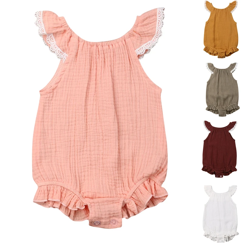 

2019 Summer Cute Infant Baby Girls Fly Sleeve Ruffle Romper Babygrow Outfits Summer Clothes 0-24M