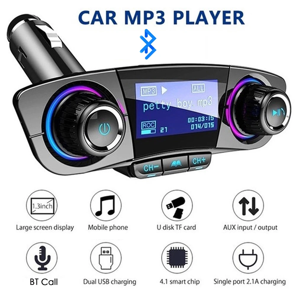 FM трансмиттер с поддержкой Bluetooth Aux модулятор MP3 плеер двумя USB портами|MP3-плеер для