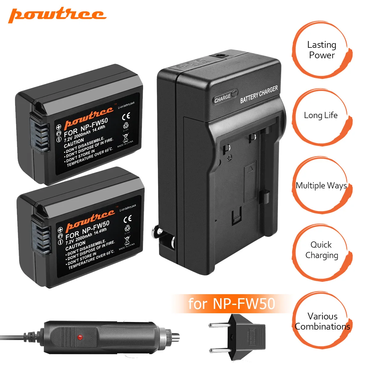 

Powtree For Sony 2000mAh NP-FW50 NP FW50 NPFW50 Camera Battery+Charger For Alpha a7 7R a7R a3000 a5000 a6000 a6300 a6500 L20