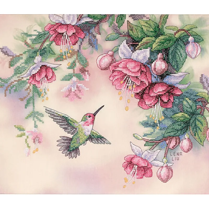 

Dimensions Hummingbird & Fuchsias Stamped Cross Stitch Kit-14 inch X 12 inch