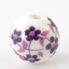 30 шт фиолетовый цветочный узор круглые керамические бусины 12 мм(4/") Диаметр.(B21542