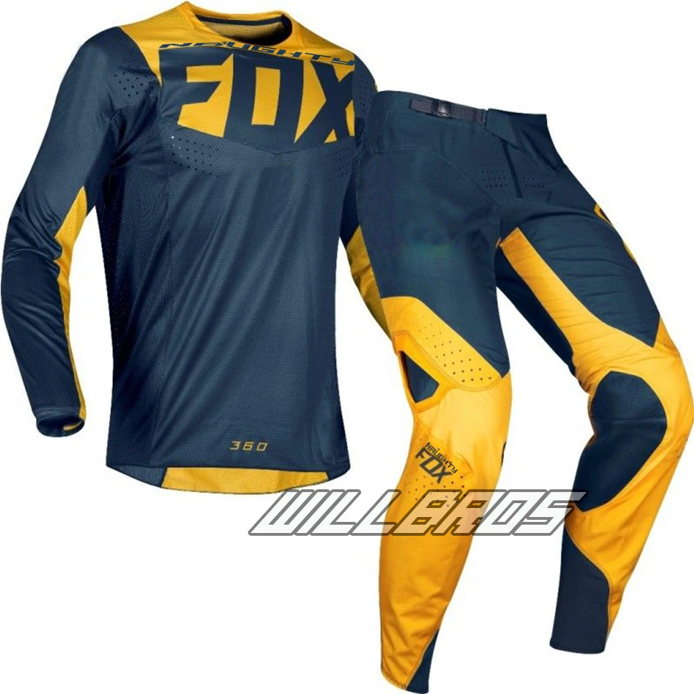 

Free shipping 2019 Naughty Fox MX 180 Prizm Navy Yellow Jersey Pants Motocross Racing Dirt bike Off Road Gear Set