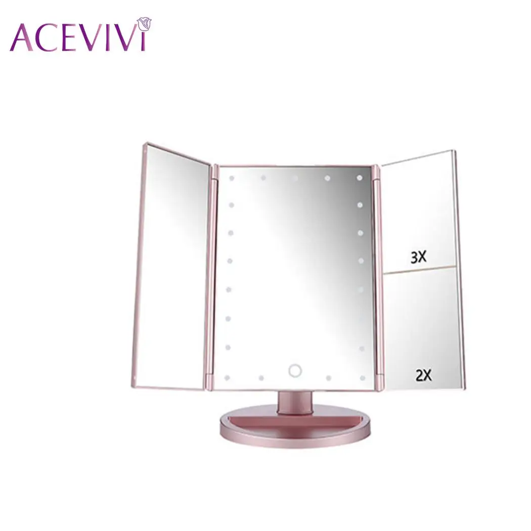 

LED Touch Screen 22 Lights Desktop 10 Times Magnifying Home Bedroom Makeup Mirror Mutifunctional Folded Lamp Mirror