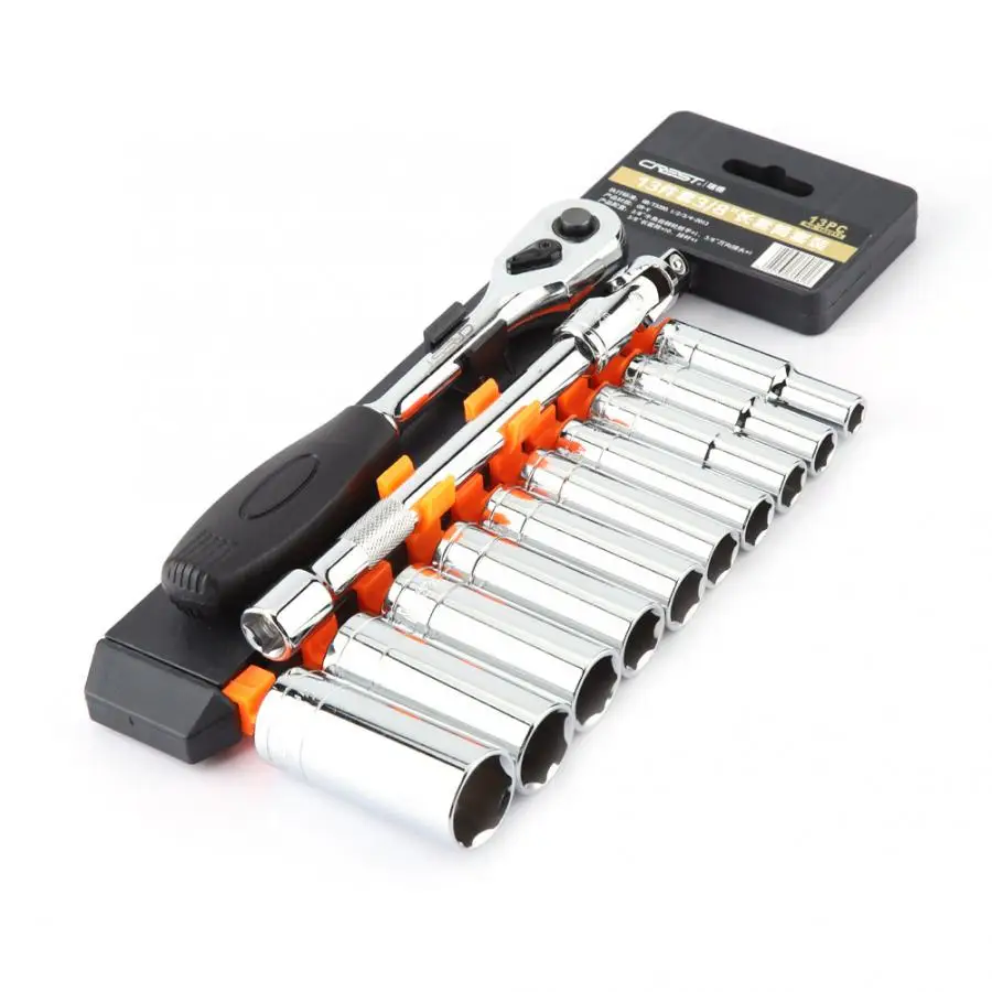 

13pcs 3/8" Ratchet Wrench Long Socket Set Quick Release Hand Repair Tool Kit Repair Tools Set