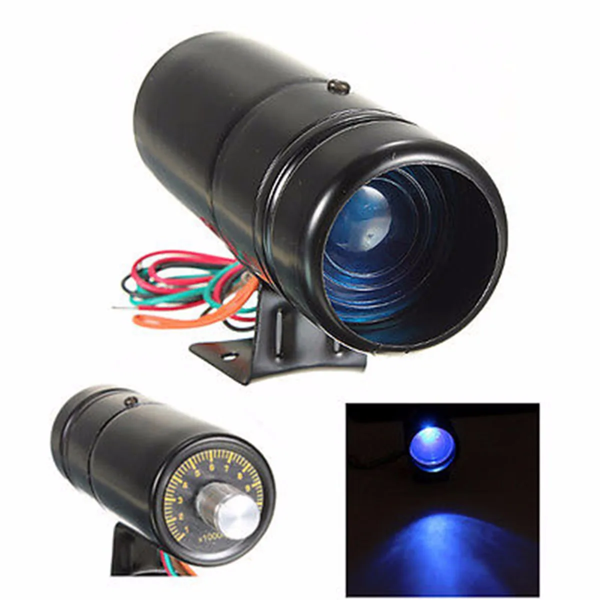 

Black Sliver Universal Adjustable Tachometer Gauge PRM Tach Shift Light Lamp Blue LED
