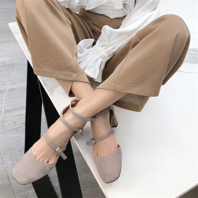 Tacones Altos sordo Del Mujer Hebilla Is La Black Zapatos Nueva Pinkish Cuero Dedo fog pale Pu Pie Grey Green Verano Individuales Correa 2019 Primavera Marea De Cuadrado 10sj087 Moda XqTwqra