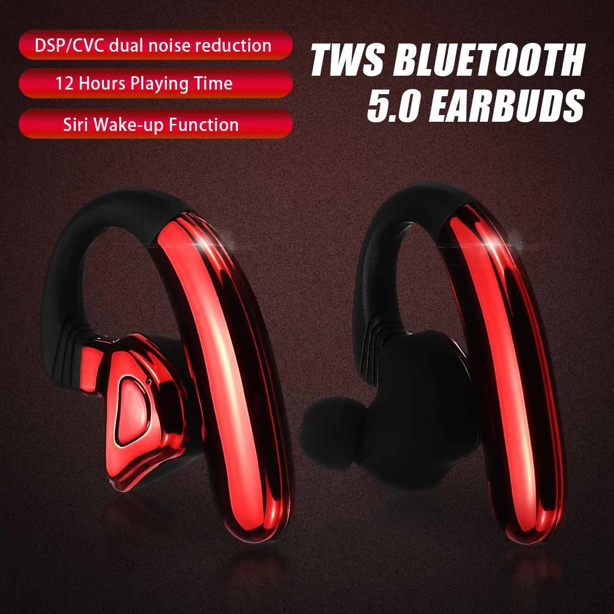 

TWS Wireless bluetooth 5.0 Ear Hook Earphone Siri Wake-up DSP/CVC Noise Cancelling Sports Earbuds Headset With Mic
