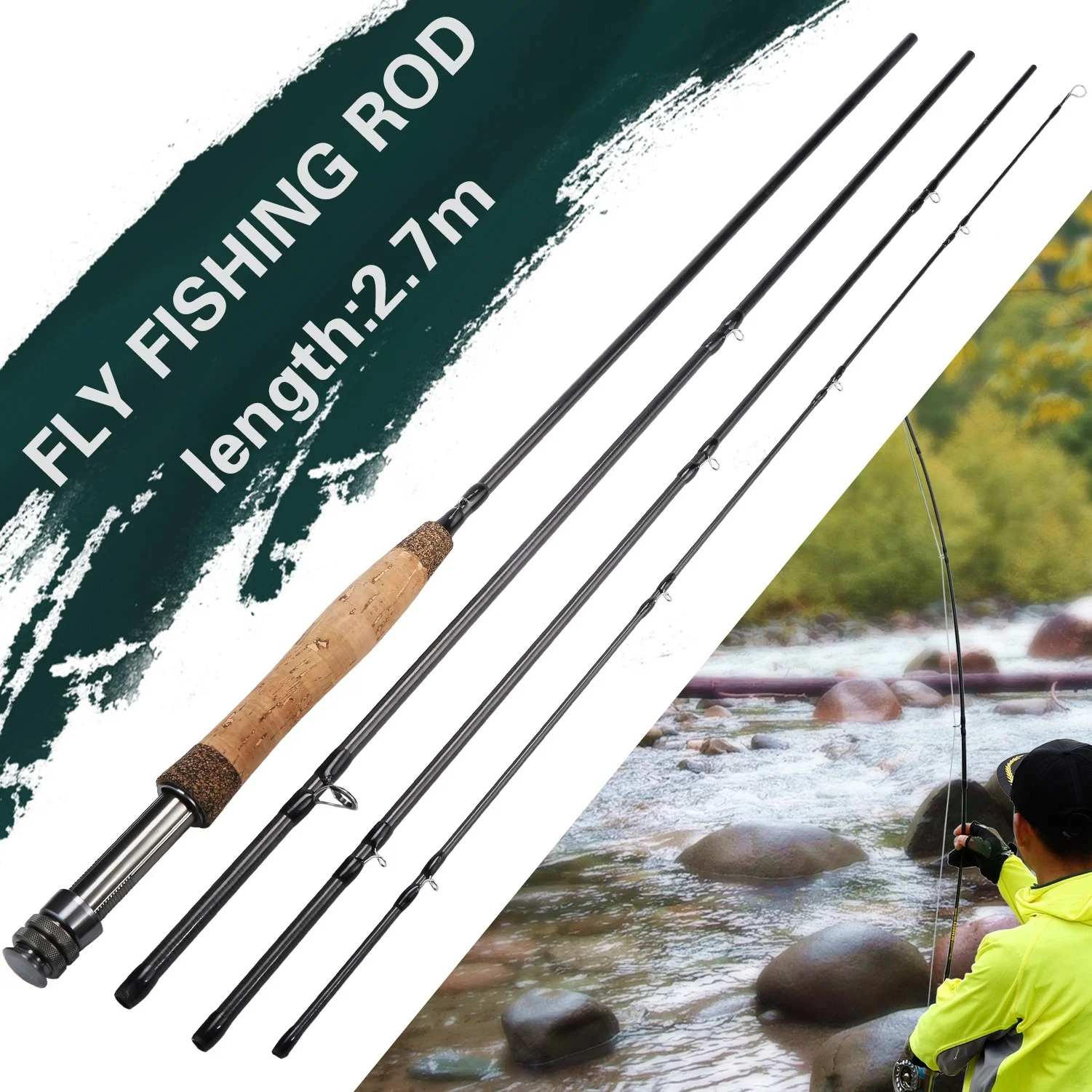 Sougayilang 4 Section Carbon Fiber Fly Fishing Rod Ultra Light Portable