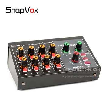 

Portable 4 & 8 Stereo Mono Four Eight Channel Audio Mixer 6.3 mm Line In Out Microphone Hub Mic Input Output DJ Mixing Console