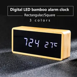 Цифровой светодиодный бамбуковые Деревянный Будильник прямоугольные часы Мульти бесшумные зеркальные часы