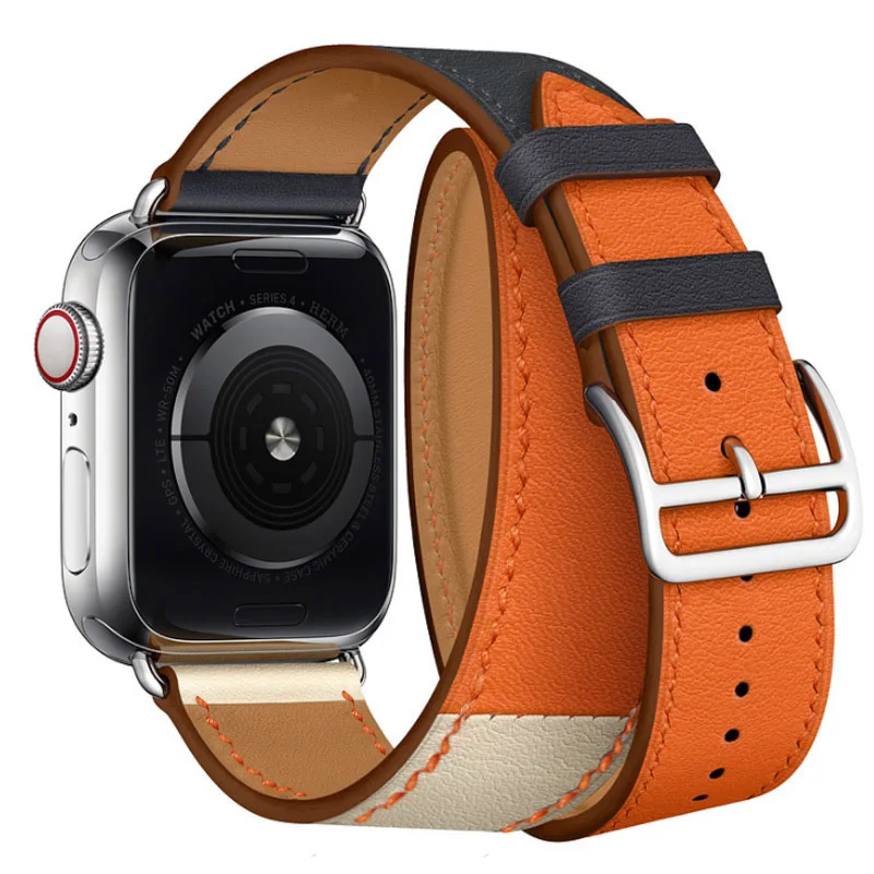 For Apple Series 4 Watchbands Genuine Leather Double Tour Wrist Strap Colorful Bracelet For Apple Watch 1 2 3 Band 38-42-40-42mm